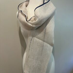 Elegant Cream Scarf with Navy Trim